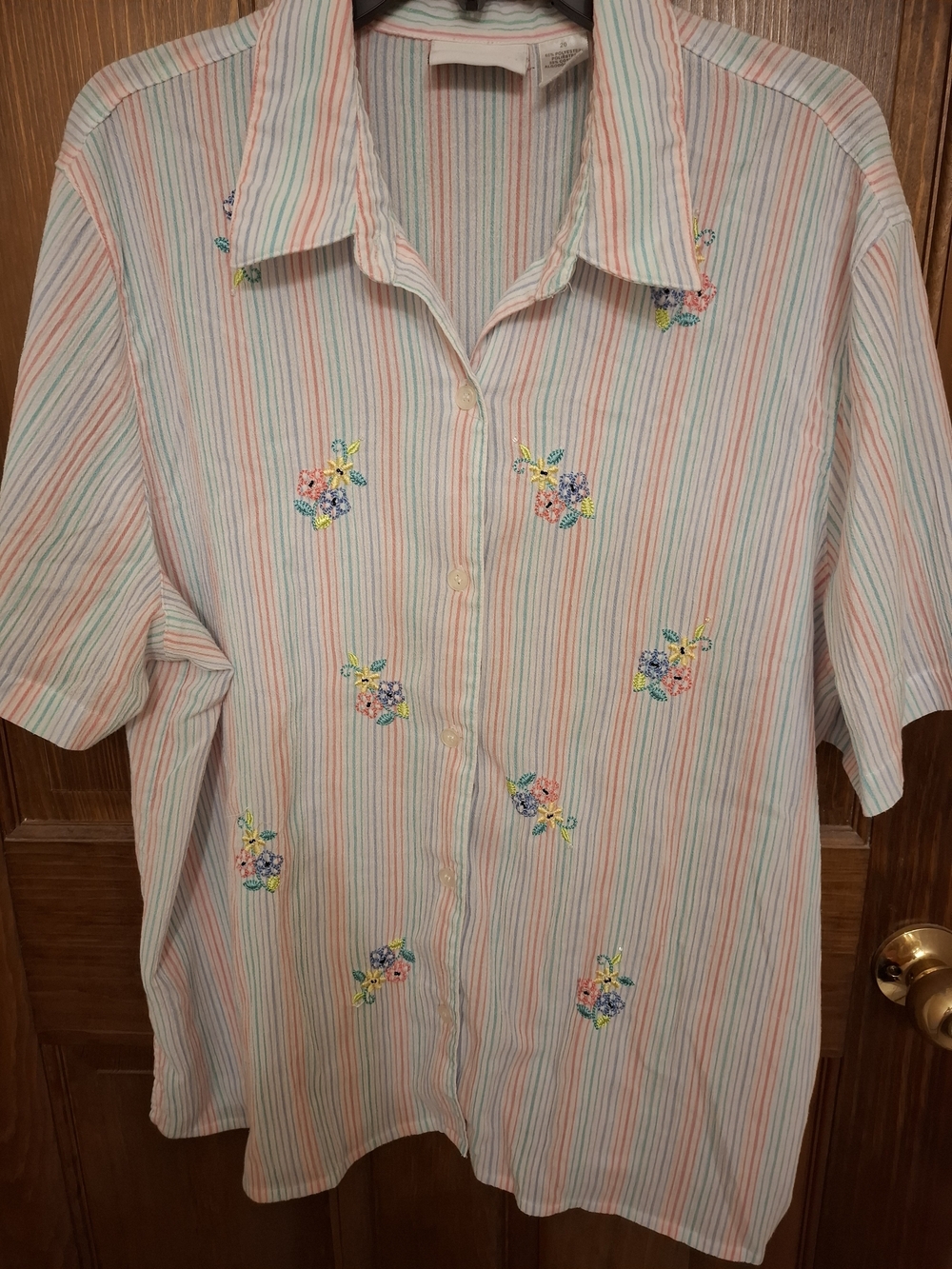 Alfred Dunner Striped Pastel Embroidered Short-Sleeve Shirt - Pastel Multi